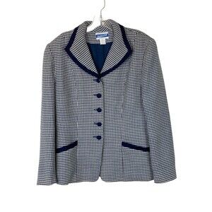 Women's Vintage Pendleton Wool Blazer Blue White Houndstooth Size 10